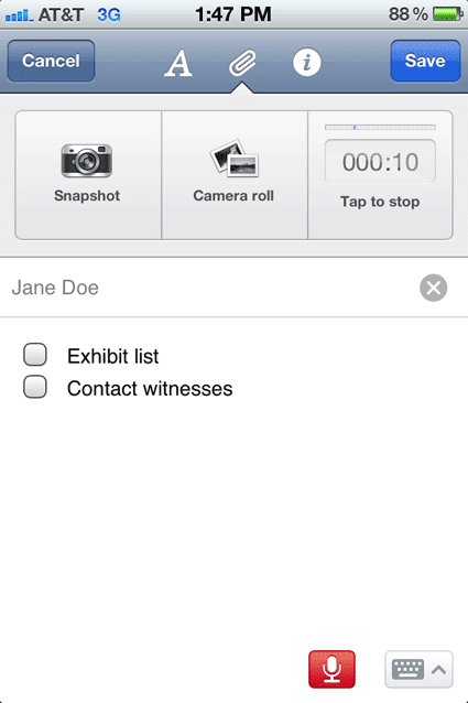 Evernote screenshot